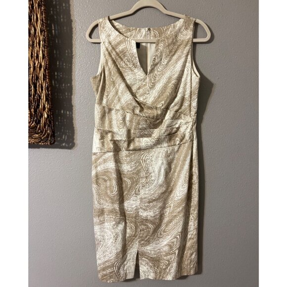 Anne Klein Dress Brown Cream 10 Stretch Cotton Sheath Sleeveless Career Church - Picture 5 of 7